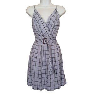 UO URBAN OUTFITTERS Linen Plaid Mini Dress Sleeveless Purple Black Print Small